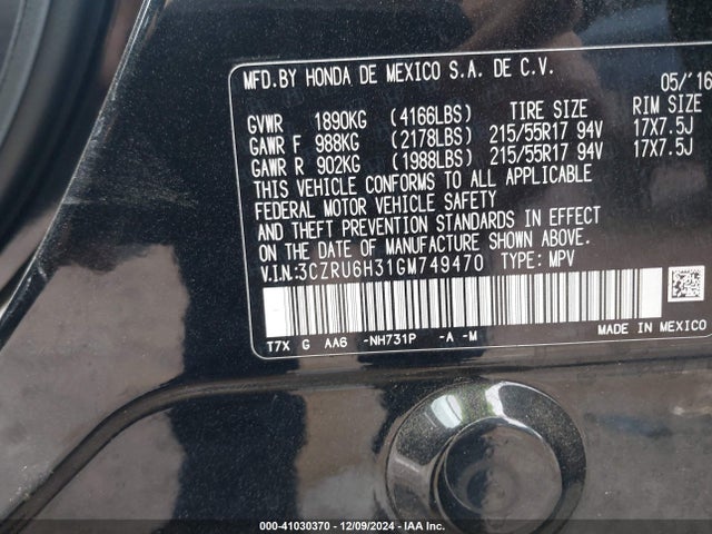 Honda HR-V LX 2016 3CZRU6H31GM749470 Image 9
