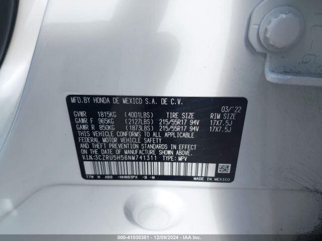 3CZRU5H56NM741311 Honda Hr-v 2wd Ex