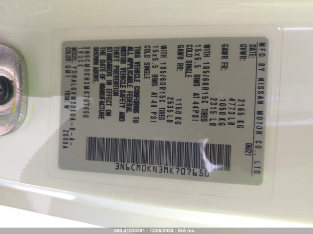 3N6CM0KN3MK707650 Nissan Nv200 Compact Cargo Sv Xtronic Cvt