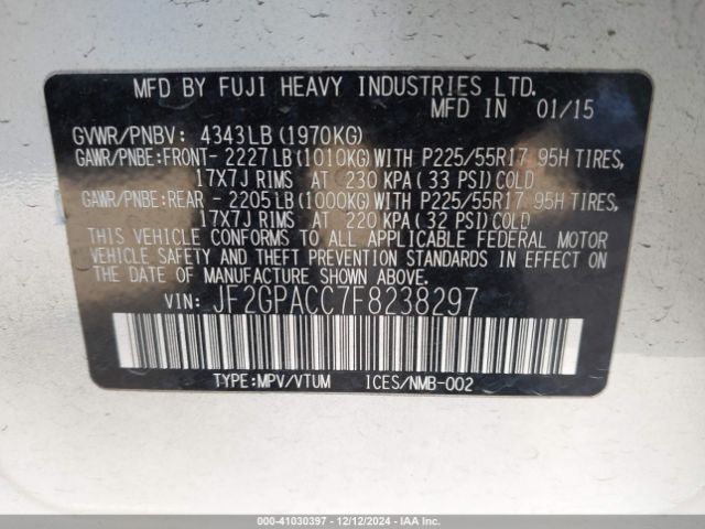 JF2GPACC7F8238297 Subaru Xv Crosstrek 2.0i Premium