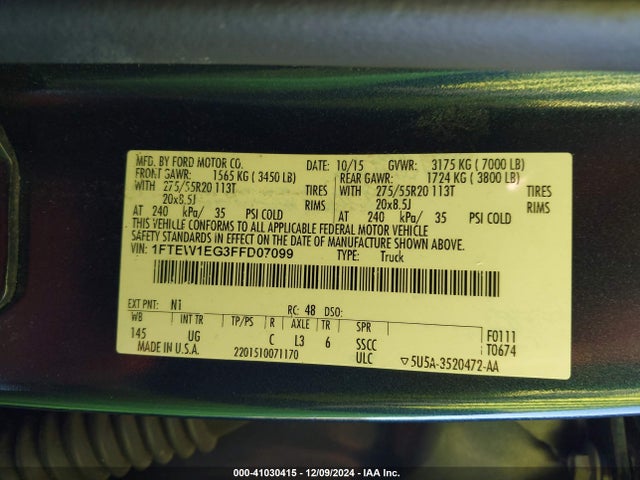 1FTEW1EG3FFD07099 Ford F150 Supercrew