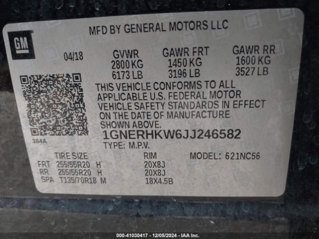 1GNERHKW6JJ246582 Chevrolet Traverse 3lt