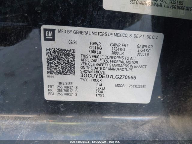 3GCUYDED7LG270565 Chevrolet Silverado 1500 4wd  Short Bed Lt