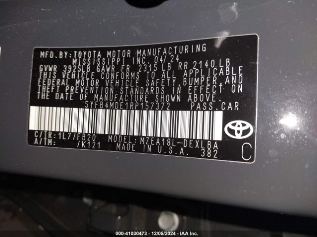5YFB4MDE1RP157372 Toyota COROLLA LE