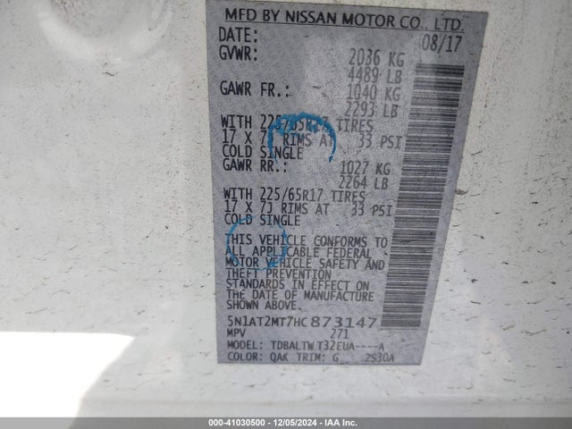 Nissan ROGUE SV 2017 5N1AT2MT7HC873147 Image 9