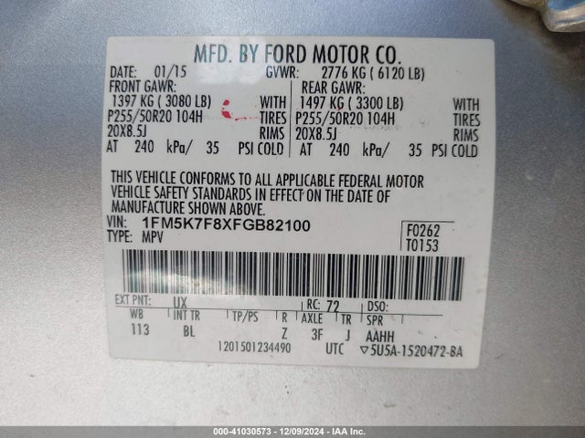 Ford Explorer Limited 2015 1FM5K7F8XFGB82100 Image 9