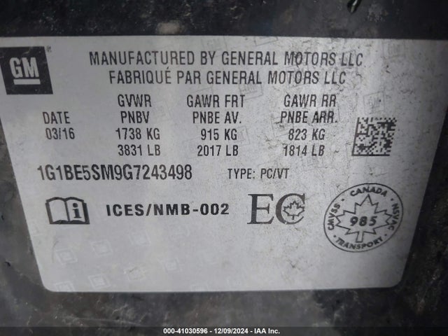 Chevrolet Cruze Lt Auto 2016 1G1BE5SM9G7243498 Image 9