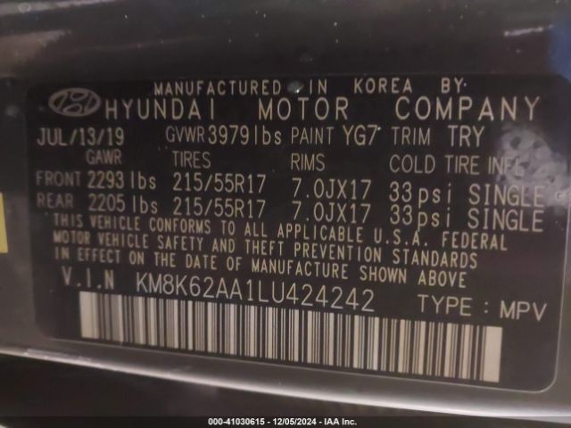 KM8K62AA1LU424242 Hyundai Kona Sel Plus
