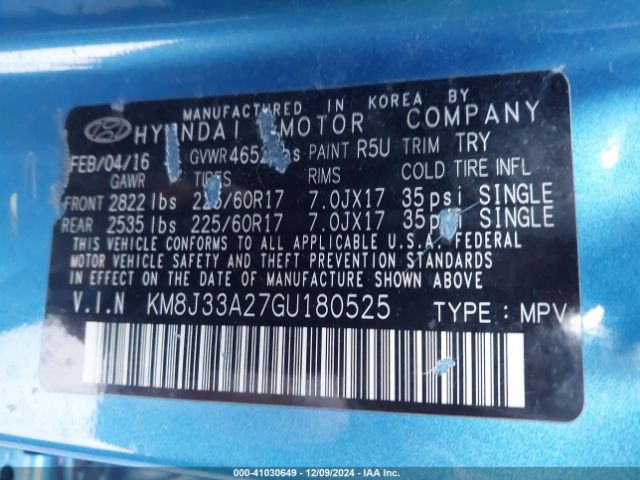 KM8J33A27GU180525 Hyundai Tucson Eco
