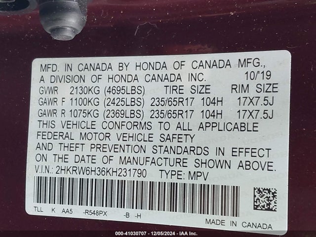 Honda CR-V LX 2019 2HKRW6H36KH231790 Image 9