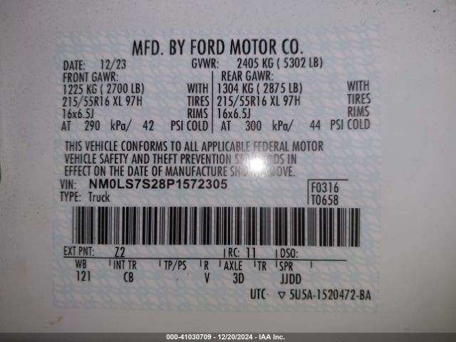 NM0LS7S28P1572305 Ford Transit Connect Xl Cargo Van