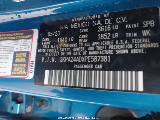 3KPA24ADXPE587381 KIA RIO S
