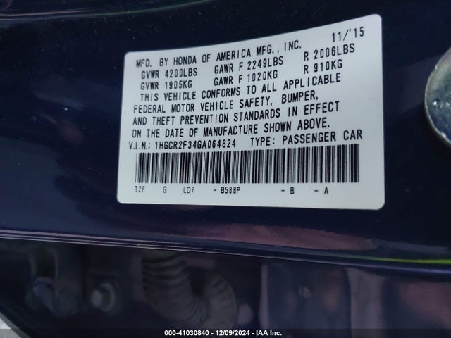 Honda ACCORD LX 2016 1HGCR2F34GA064824 Image 9