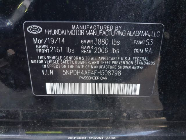 5NPDH4AE4EH508798 Hyundai Elantra Limited