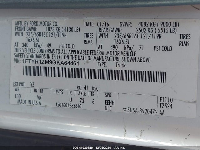 1FTYR1ZM9GKA64461 Ford Transit-250