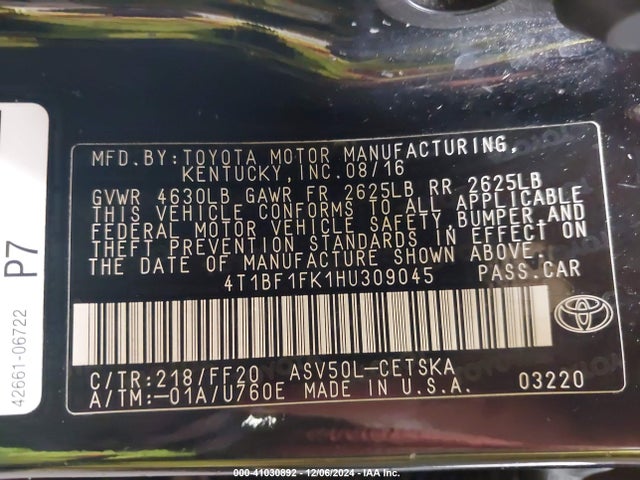 Toyota CAMRY SE 2017 4T1BF1FK1HU309045 Image 9