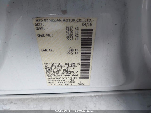 Nissan Altima 2.5 Sr 2016 1N4AL3AP1GC211019 Image 9