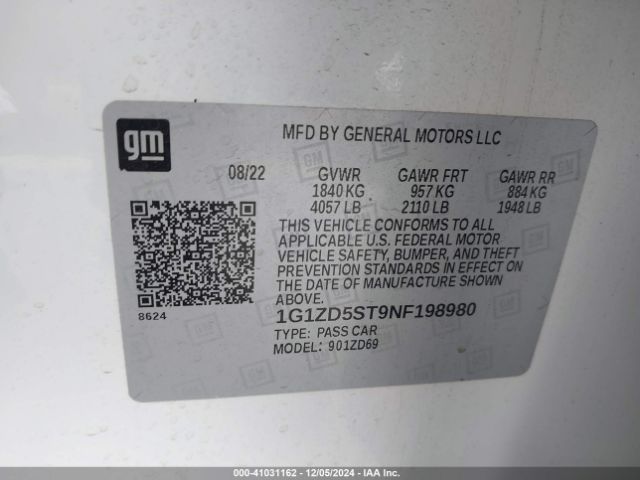 1G1ZD5ST9NF198980 Chevrolet Malibu Fwd Lt