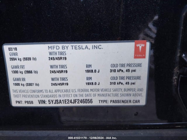 2018 TESLA MODEL S 5YJSA1E24JF246056 Photo 8
