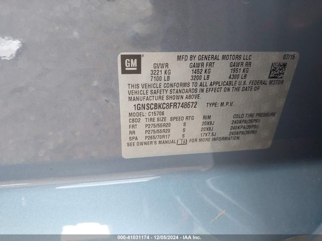 Chevrolet Tahoe Lt 2015 1GNSCBKC8FR748672 Image 9