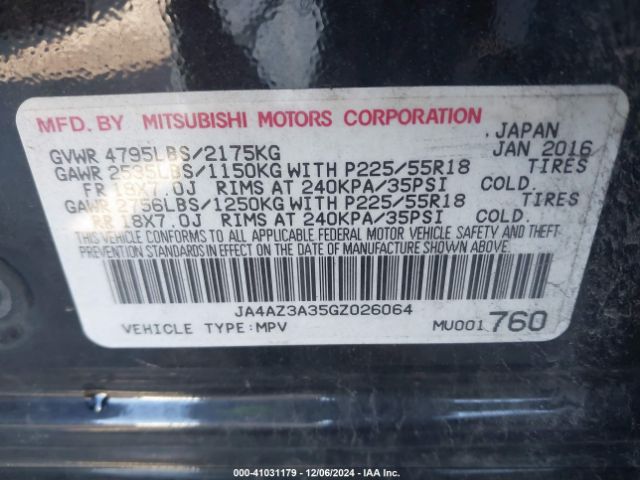 2016 MITSUBISHI OUTLANDER JA4AZ3A35GZ026064 Photo 8