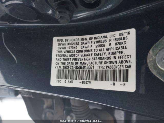 19XFC1F85GE043061 Honda Civic Ex-l
