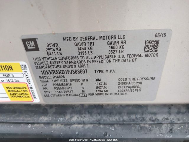 1GKKRSKD1FJ363697 GMC Acadia Slt-2