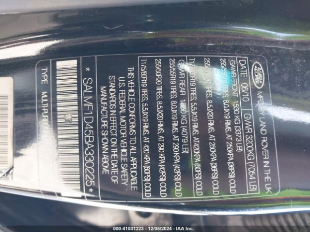 2011 LAND ROVER RANGE ROVER SALMF1D45BA330225 Photo 8