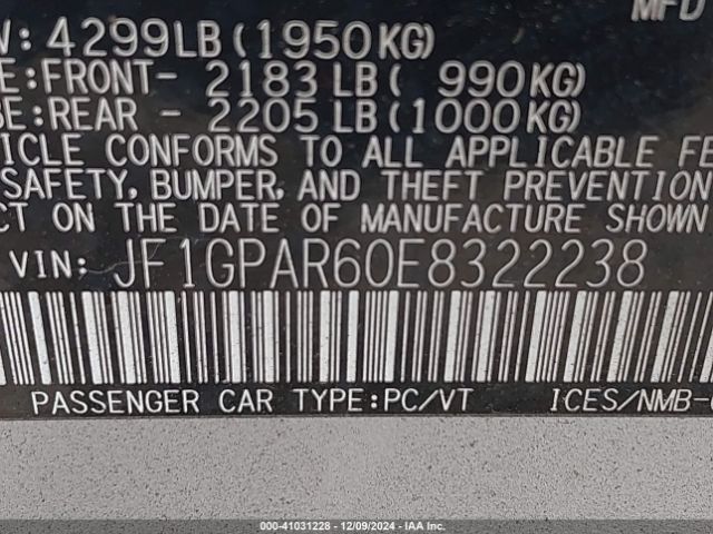 JF1GPAR60E8322238 Subaru Impreza 2.0i Sport Limited