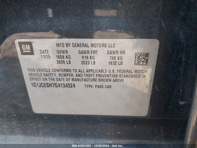 Chevrolet Sonic Lt Auto 2016 1G1JC6SH7G4134324 Image 9