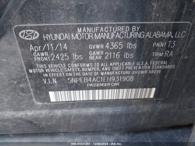 5NPEB4AC1EH931908 Hyundai SONATA GLS