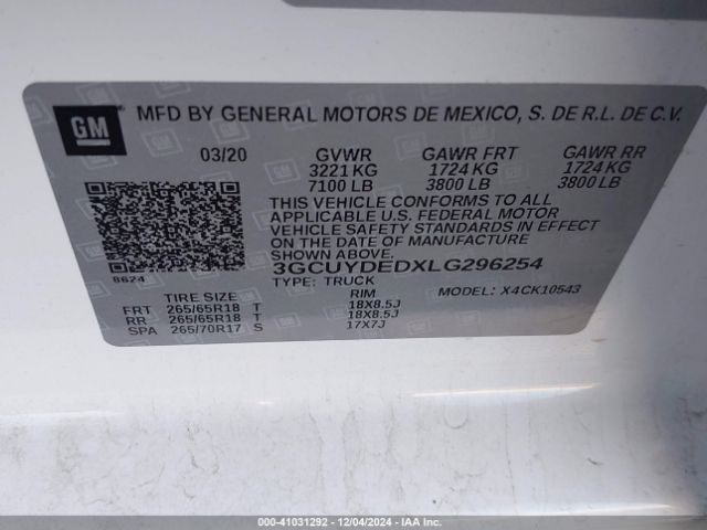 3GCUYDEDXLG296254 Chevrolet Silverado 1500 4wd  Short Bed Lt