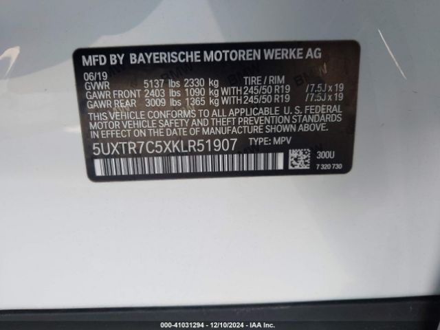 5UXTR7C5XKLR51907 BMW X3 Sdrive30i