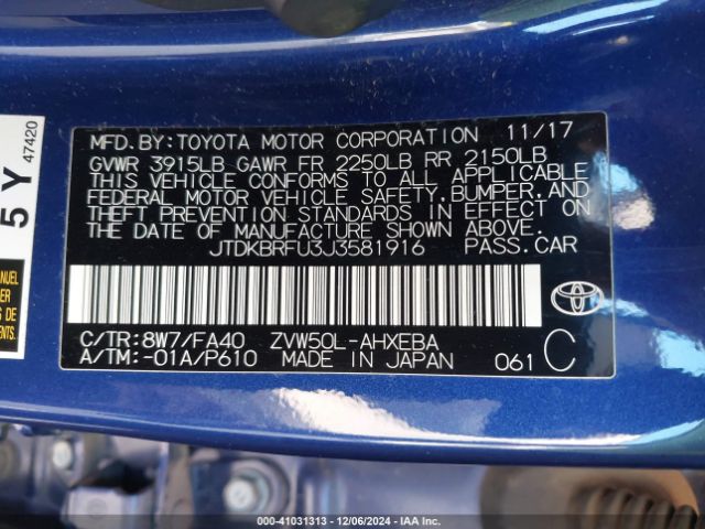 JTDKBRFU3J3581916 Toyota Prius Two