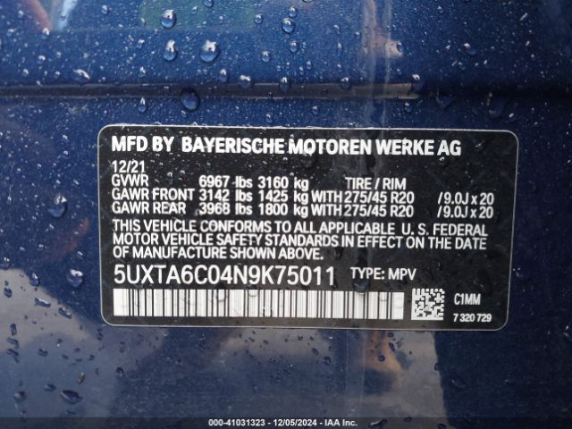 5UXTA6C04N9K75011 BMW X5 Phev Xdrive45e