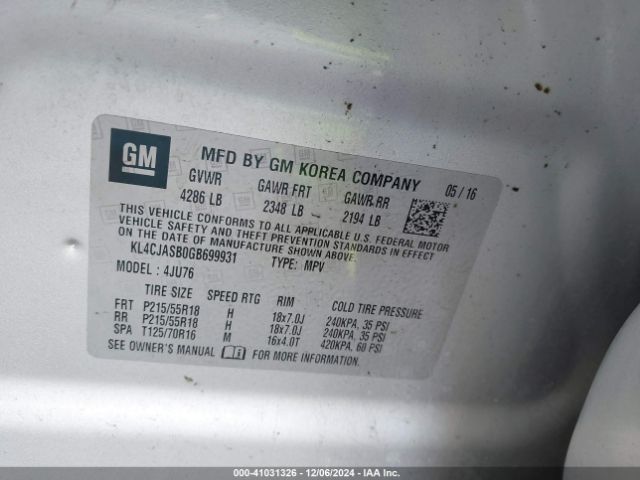 KL4CJASB0GB699931 Buick Encore