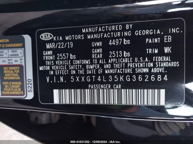 KIA Optima Lx 2019 5XXGT4L35KG362684 Image 9