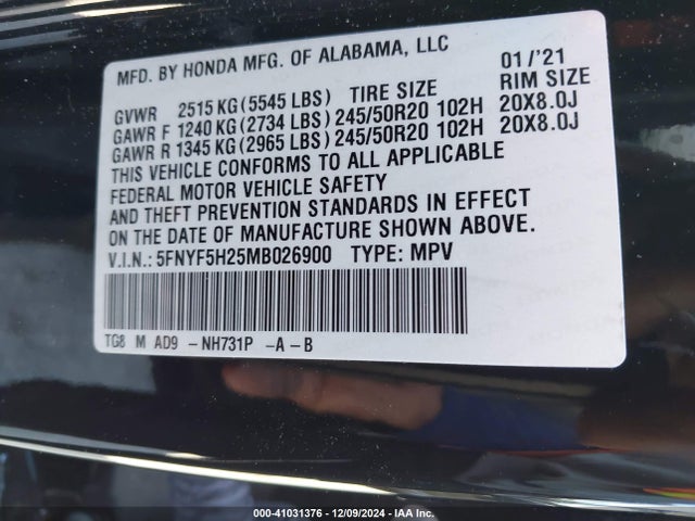 Honda Pilot 2wd Special Edition 2021 5FNYF5H25MB026900 Image 9