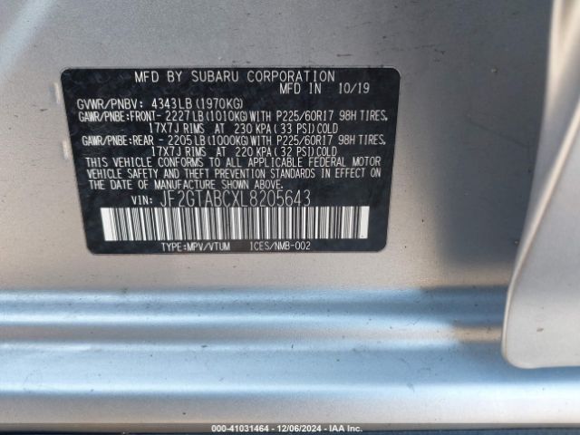 JF2GTABCXL8205643 Subaru Crosstrek