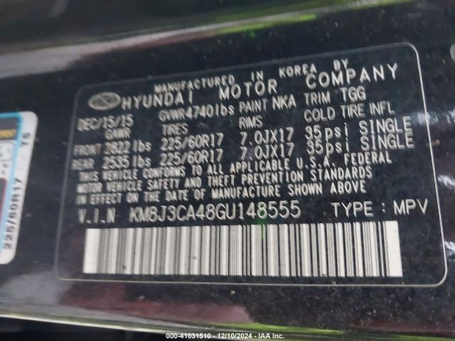 KM8J3CA48GU148555 Hyundai TUCSON SE