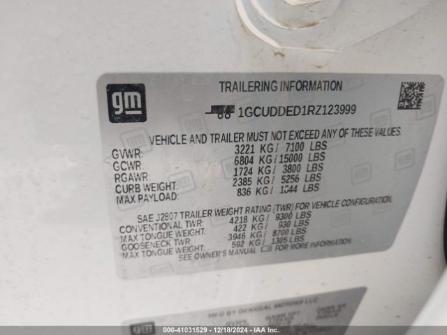 1GCUDDED1RZ123999 Chevrolet Silverado 1500 4wd  Short Bed Lt