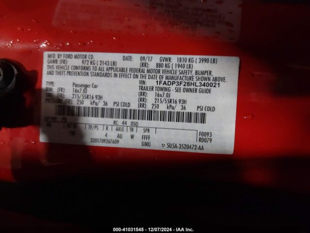 1FADP3F28HL340021 Ford FOCUS SE