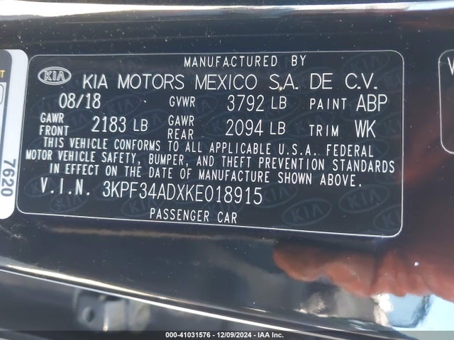 KIA FORTE S 2019 3KPF34ADXKE018915 Image 9