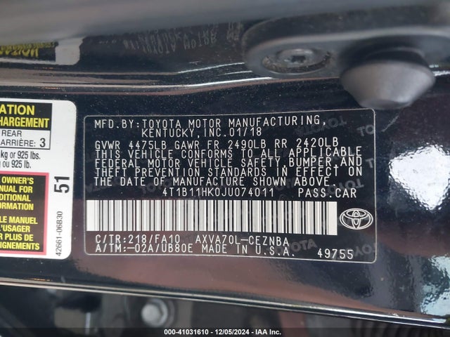 Toyota CAMRY LE 2018 4T1B11HK0JU074011 Image 9