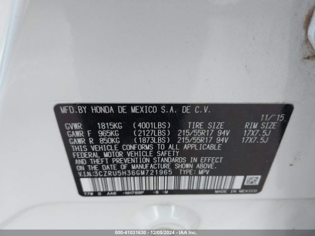 3CZRU5H36GM721965 Honda HR-V LX