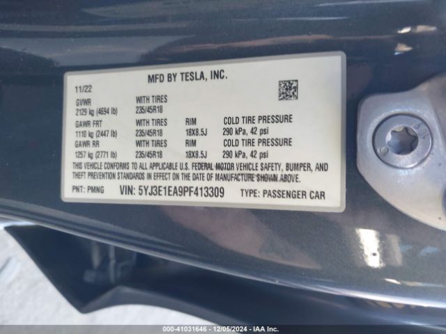 5YJ3E1EA9PF413309 Tesla Model 3 Rear-wheel Drive