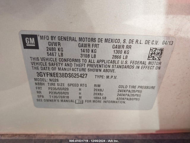 2013 CADILLAC SRX 3GYFNEE38DS625427 Photo 8