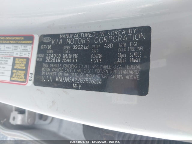 KIA Soul 2016 KNDJN2A22G7876314 Image 9