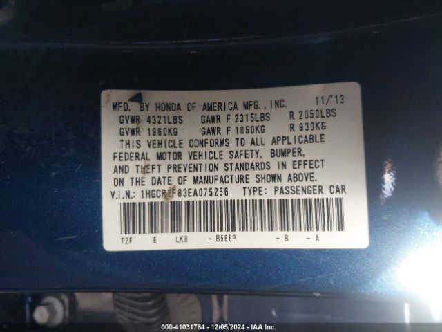 1HGCR2F83EA075256 Honda Accord Ex-l
