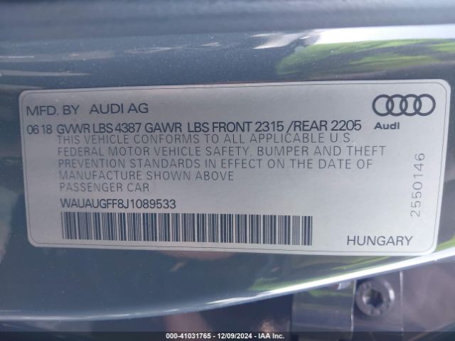 WAUAUGFF8J1089533 Audi A3 2.0t Premium/2.0t Tech Premium